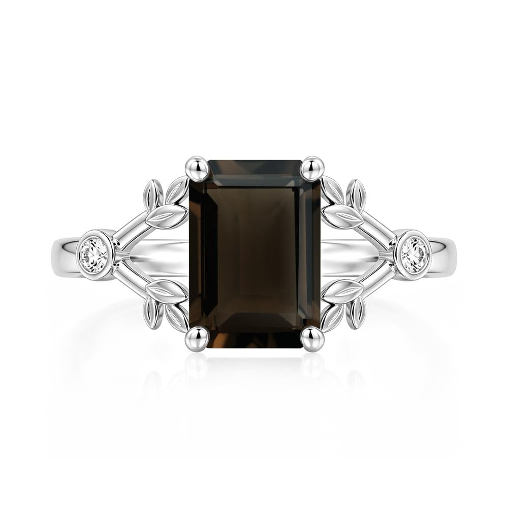 Emerald Cut Amethyst Leaf Split Ring - LUO Jewelry #gemstone_Smoky Quartz