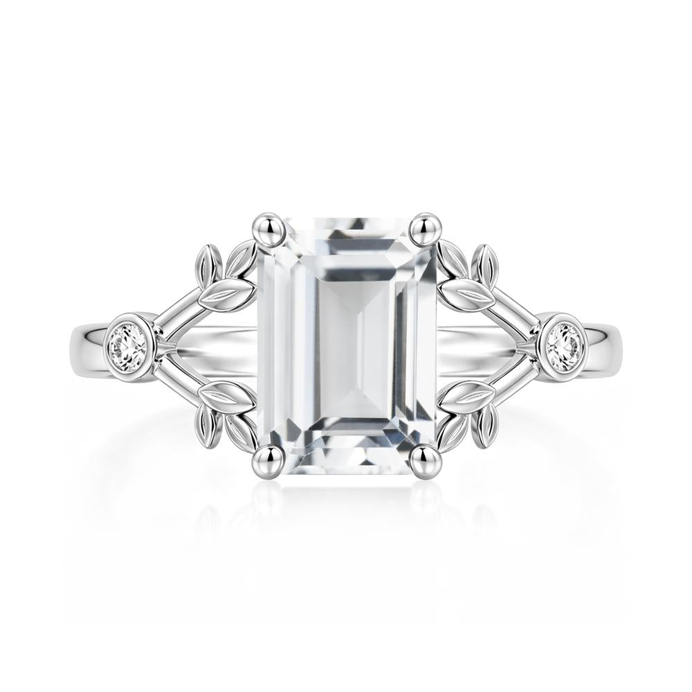 Emerald Cut Amethyst Leaf Split Ring - LUO Jewelry #gemstone_White Topaz