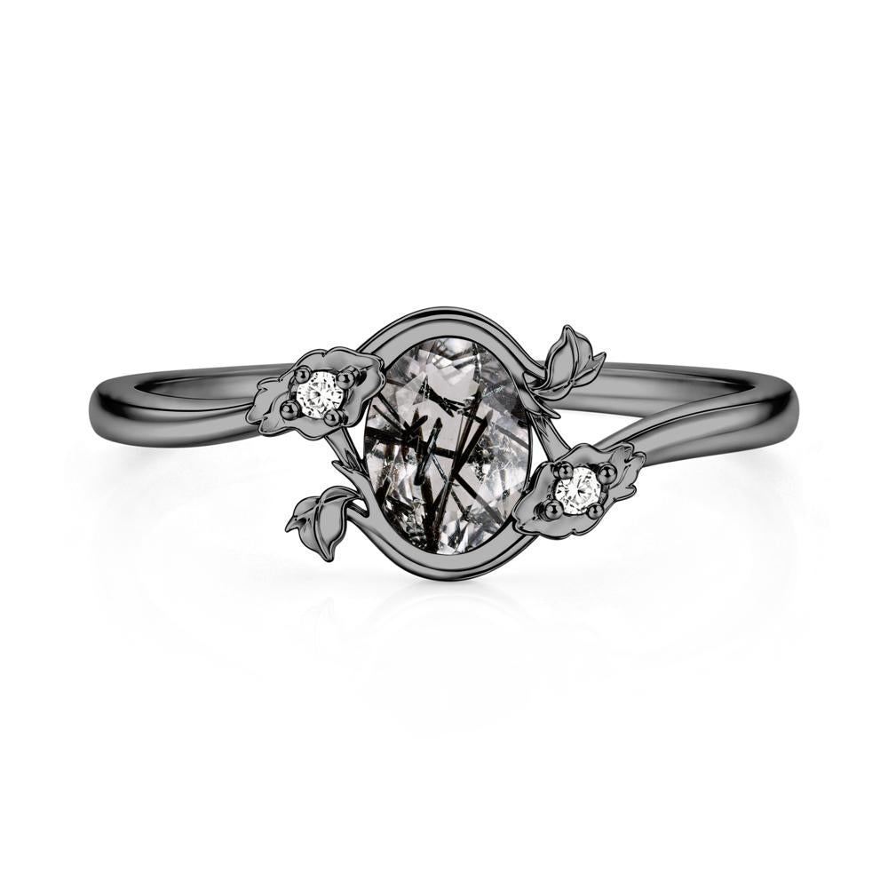Oval Shaped Garnet Bypass Floral Ring - LUO Jewelry #gemstone_Black Rutilated Quartz