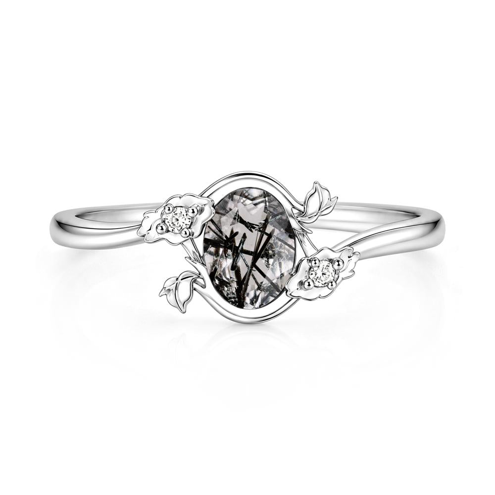 Oval Shaped Garnet Bypass Floral Ring - LUO Jewelry #gemstone_Black Rutilated Quartz