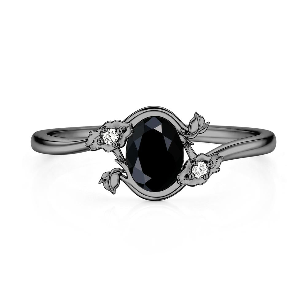 Oval Shaped Garnet Bypass Floral Ring - LUO Jewelry #gemstone_Black Spinel