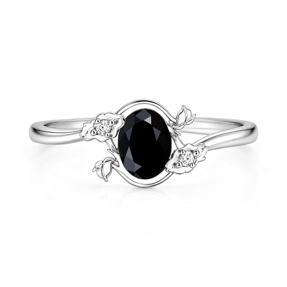 Oval Shaped Garnet Bypass Floral Ring - LUO Jewelry #gemstone_Black Spinel