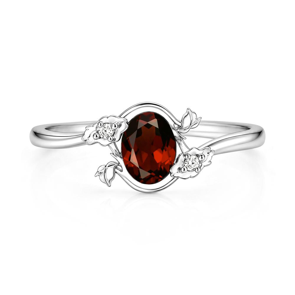 Oval Shaped Garnet Bypass Floral Ring - LUO Jewelry #gemstone_Garnet