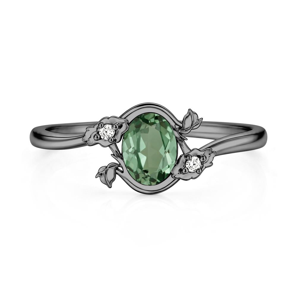 Oval Shaped Garnet Bypass Floral Ring - LUO Jewelry #gemstone_Green Sapphire
