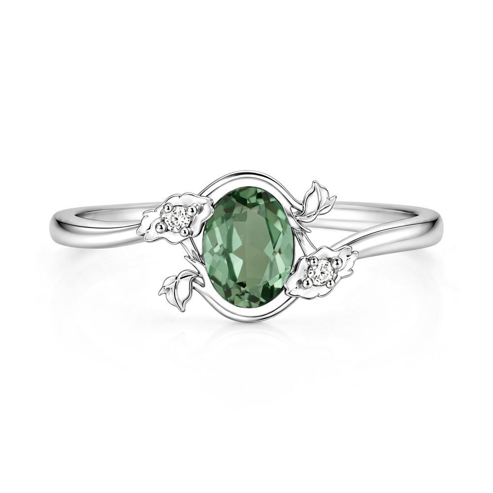 Oval Shaped Garnet Bypass Floral Ring - LUO Jewelry #gemstone_Green Sapphire