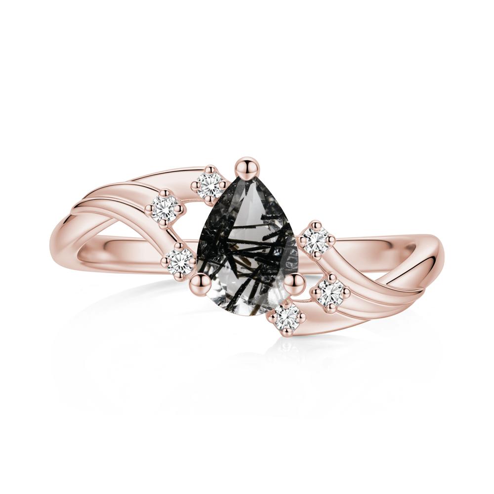 Pear Shaped Tourmaline Cluster Bypass Ring - LUO Jewelry #gemstone_Black Rutilated Quartz