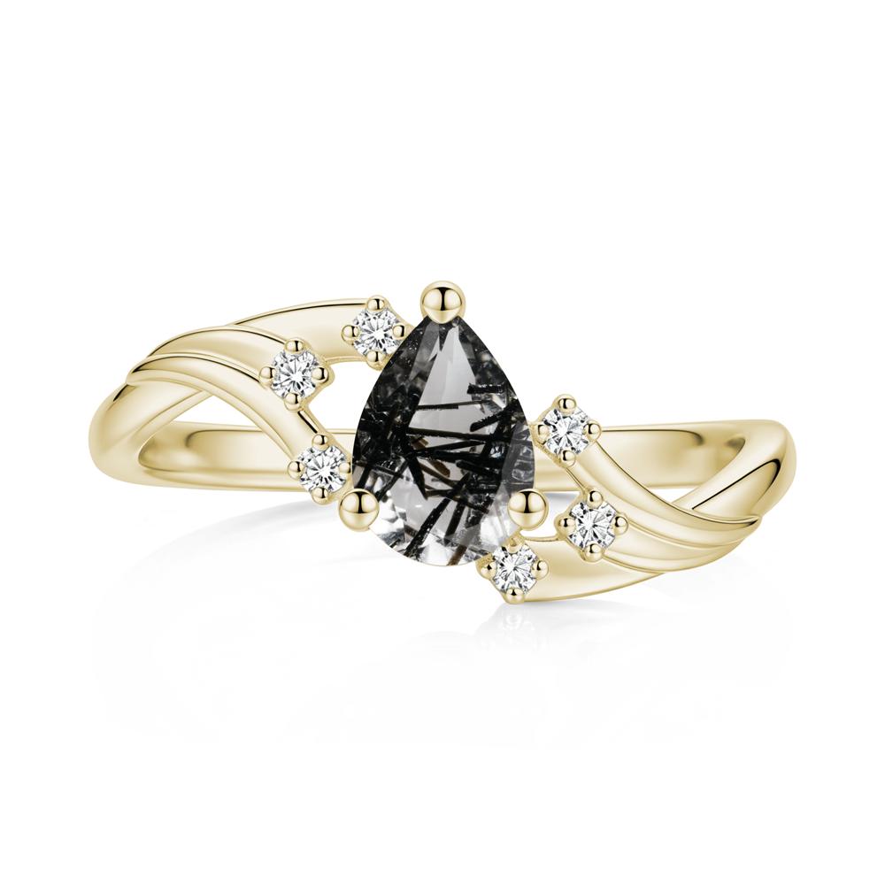 Pear Shaped Tourmaline Cluster Bypass Ring - LUO Jewelry #gemstone_Black Rutilated Quartz