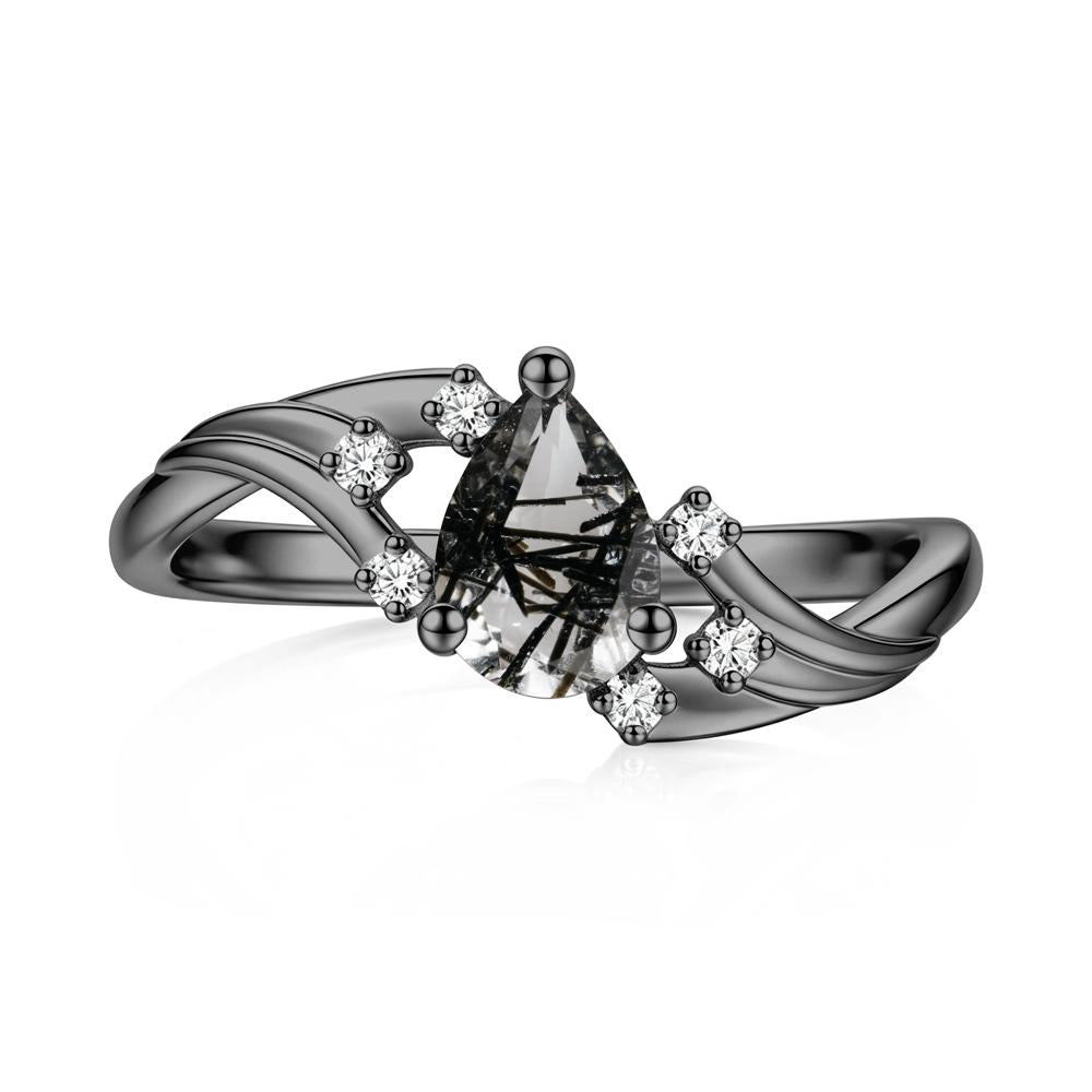Pear Shaped Tourmaline Cluster Bypass Ring - LUO Jewelry #gemstone_Black Rutilated Quartz