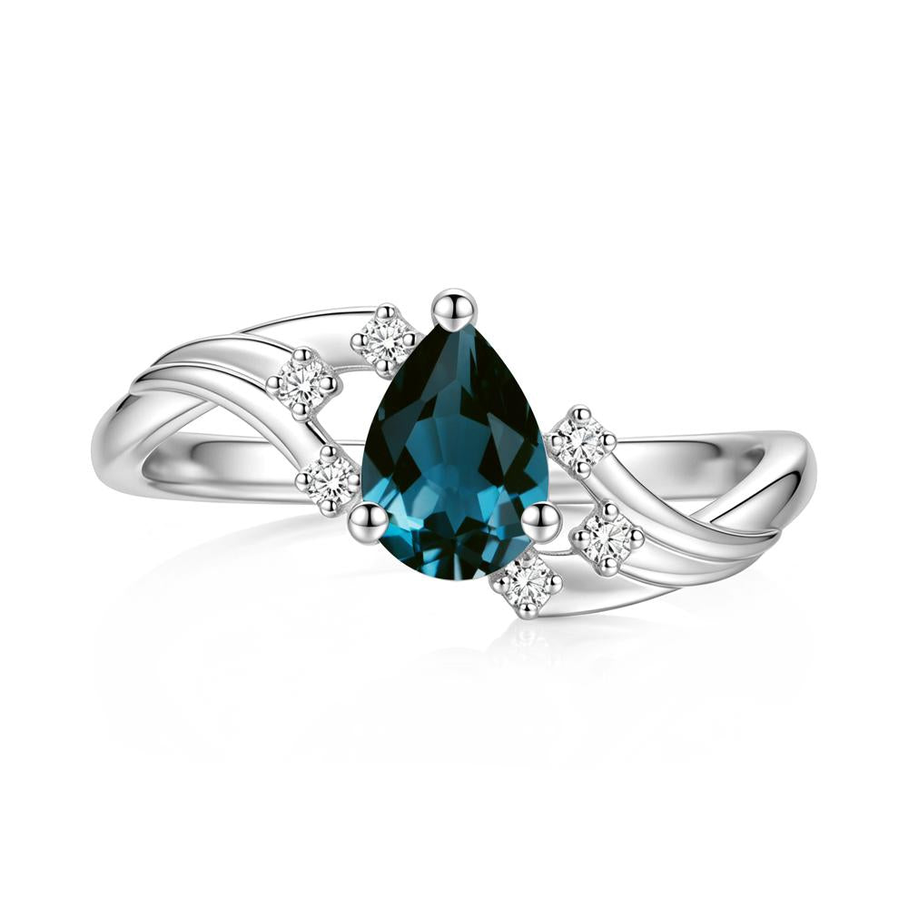 Pear Shaped Tourmaline Cluster Bypass Ring - LUO Jewelry #gemstone_London Blue Topaz