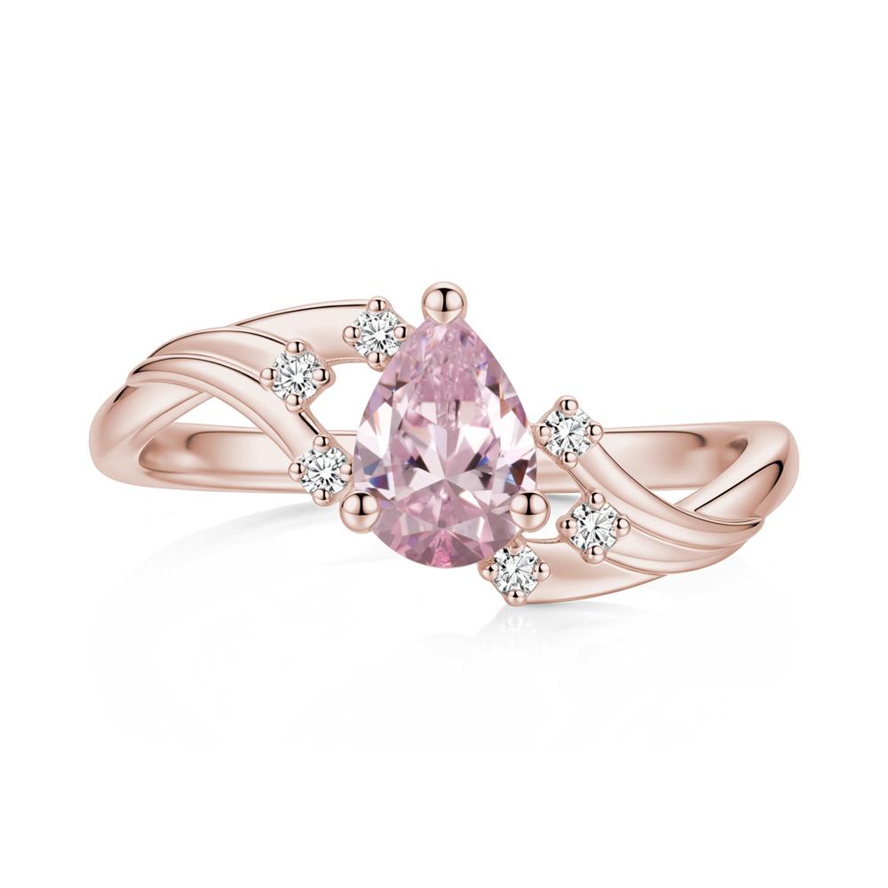 Pear Shaped Tourmaline Cluster Bypass Ring - LUO Jewelry #gemstone_Pink Cubic Zirconia