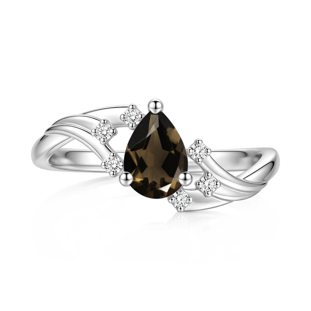 Pear Shaped Tourmaline Cluster Bypass Ring - LUO Jewelry #gemstone_Smoky Quartz
