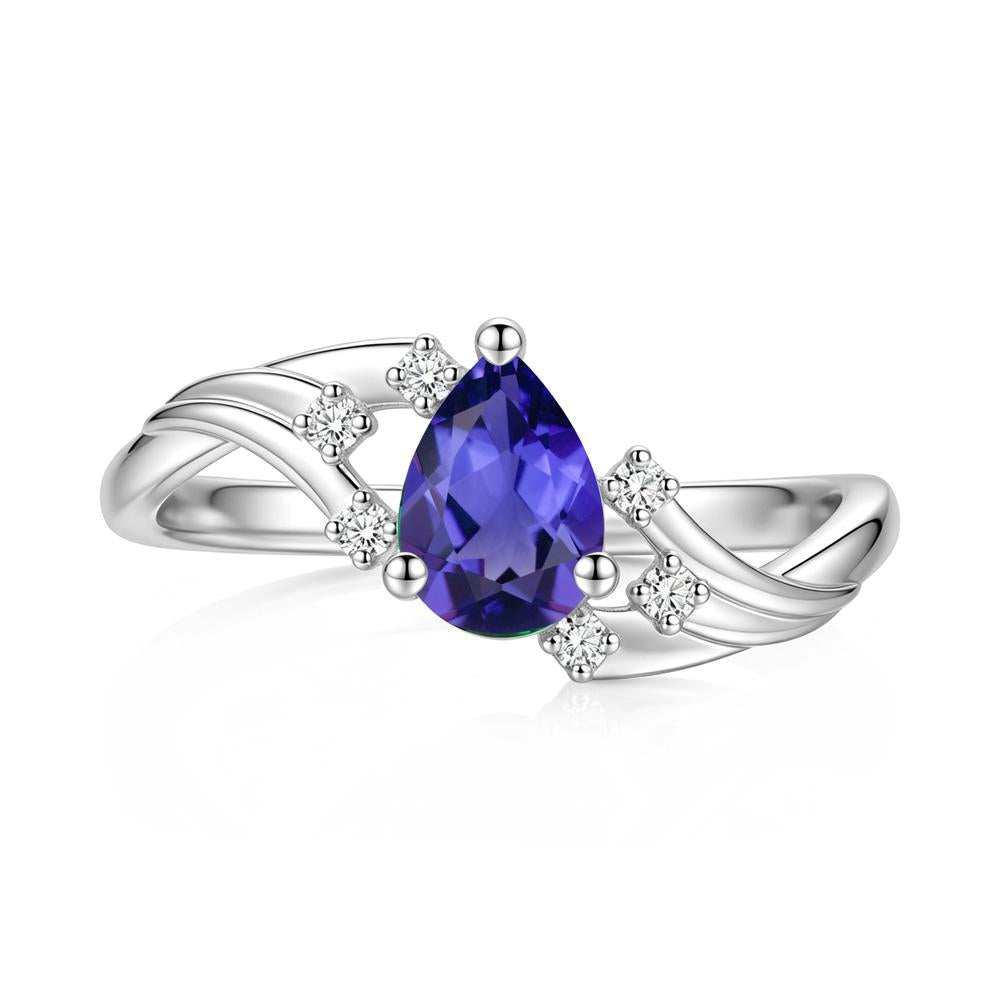 Pear Shaped Tourmaline Cluster Bypass Ring - LUO Jewelry #gemstone_Tanzanite