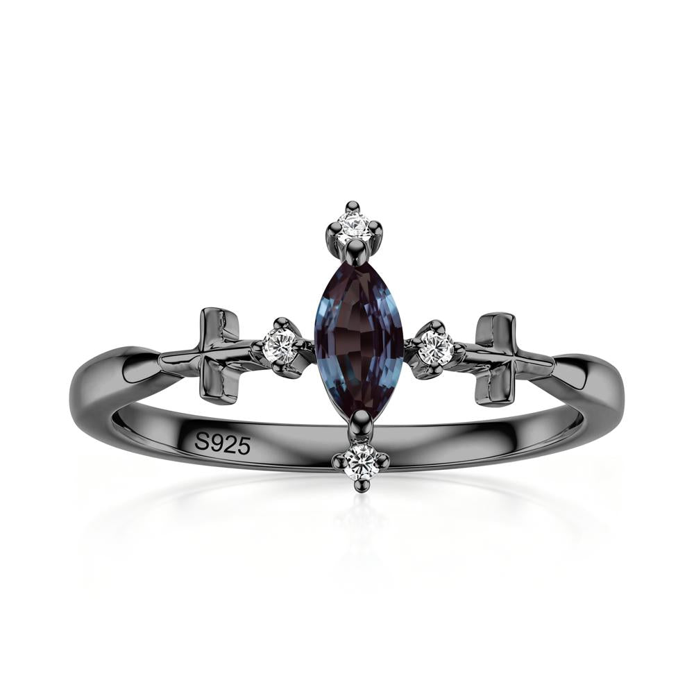 Petite Marquise Cut London Blue Topaz Cross Ring - LUO Jewelry #gemstone_Alexandrite