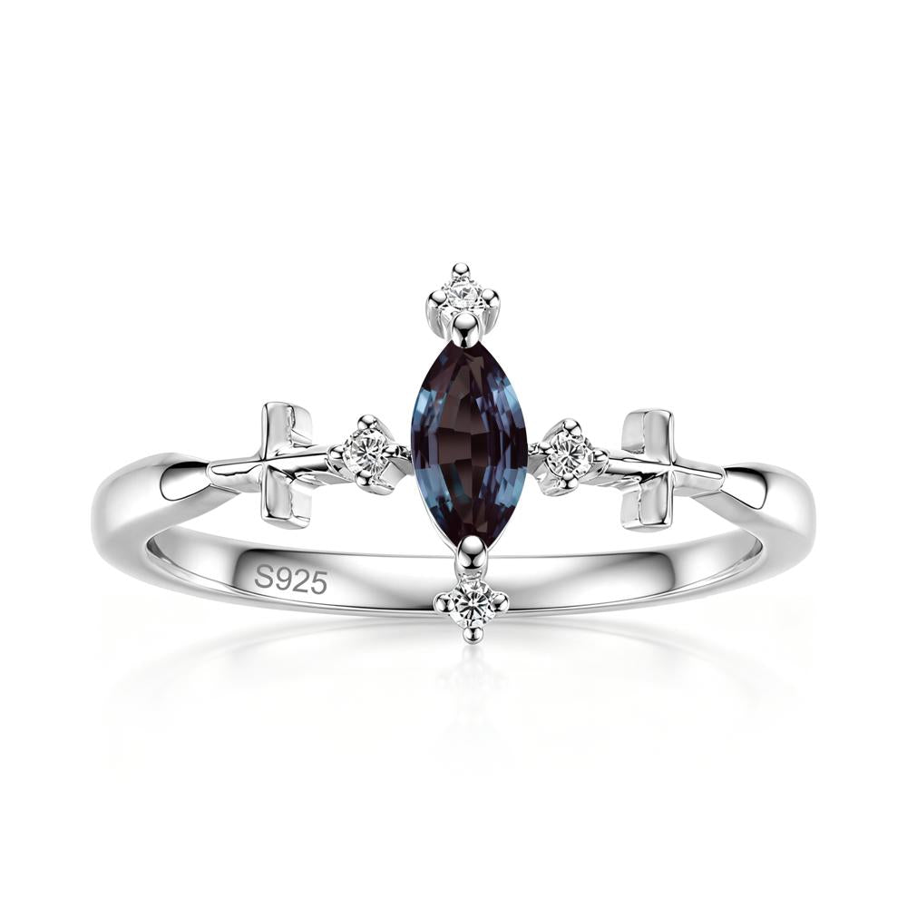 Petite Marquise Cut London Blue Topaz Cross Ring - LUO Jewelry #gemstone_Alexandrite