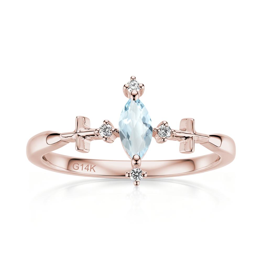 Petite Marquise Cut London Blue Topaz Cross Ring - LUO Jewelry #gemstone_Aquamarine
