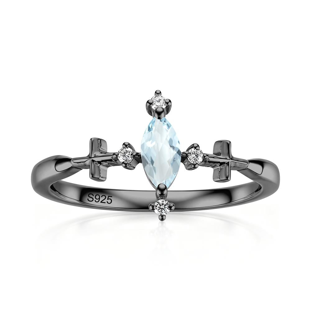 Petite Marquise Cut London Blue Topaz Cross Ring - LUO Jewelry #gemstone_Aquamarine