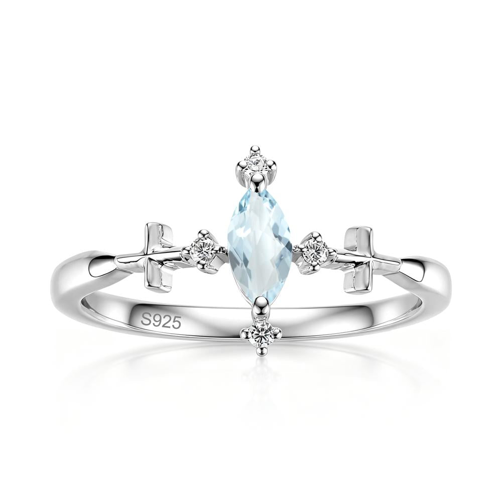 Petite Marquise Cut London Blue Topaz Cross Ring - LUO Jewelry #gemstone_Aquamarine