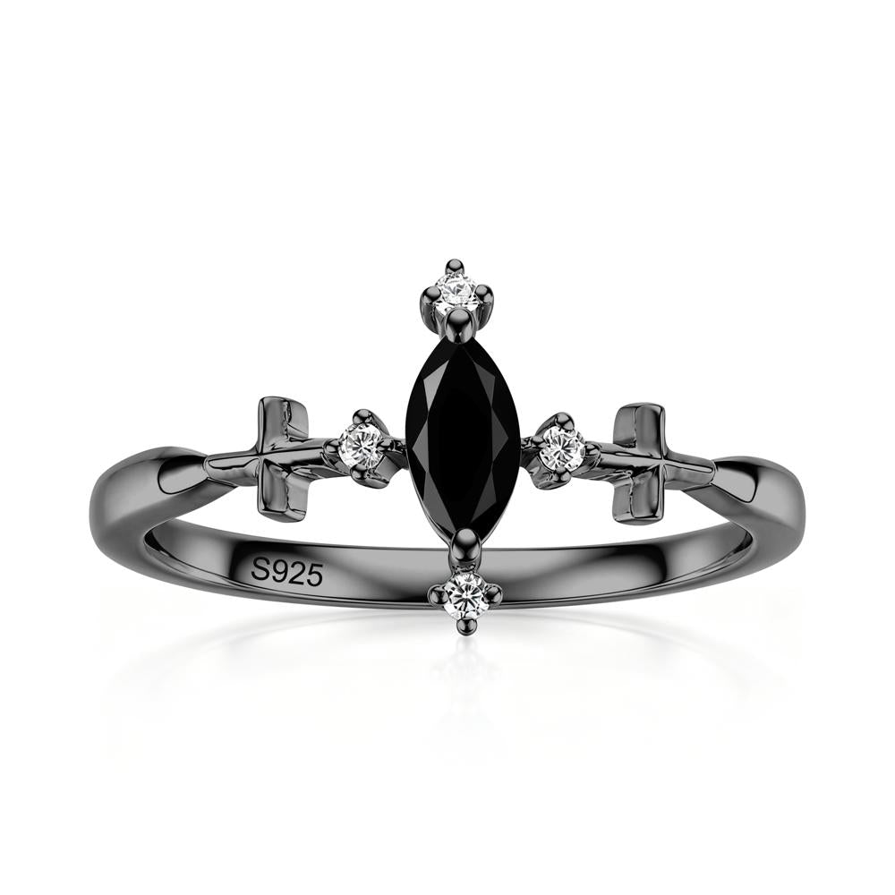 Petite Marquise Cut London Blue Topaz Cross Ring - LUO Jewelry #gemstone_Black Spinel