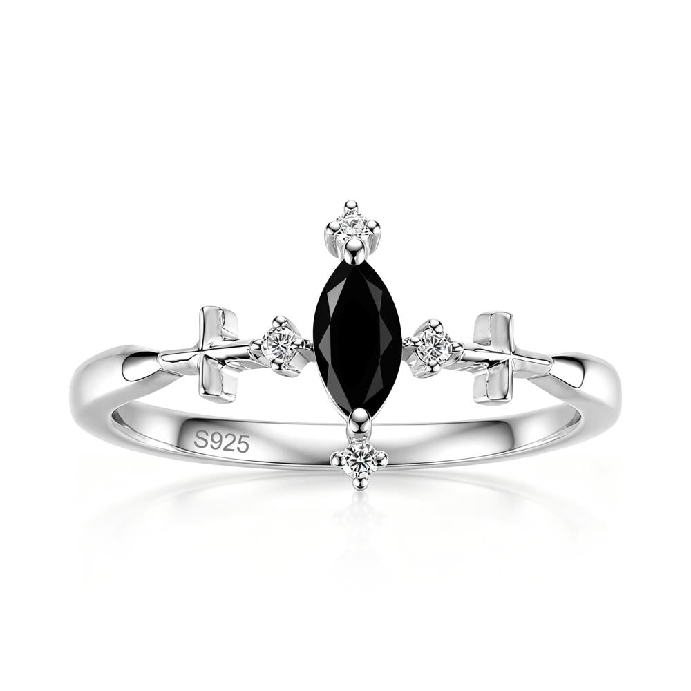 Petite Marquise Cut London Blue Topaz Cross Ring - LUO Jewelry #gemstone_Black Spinel