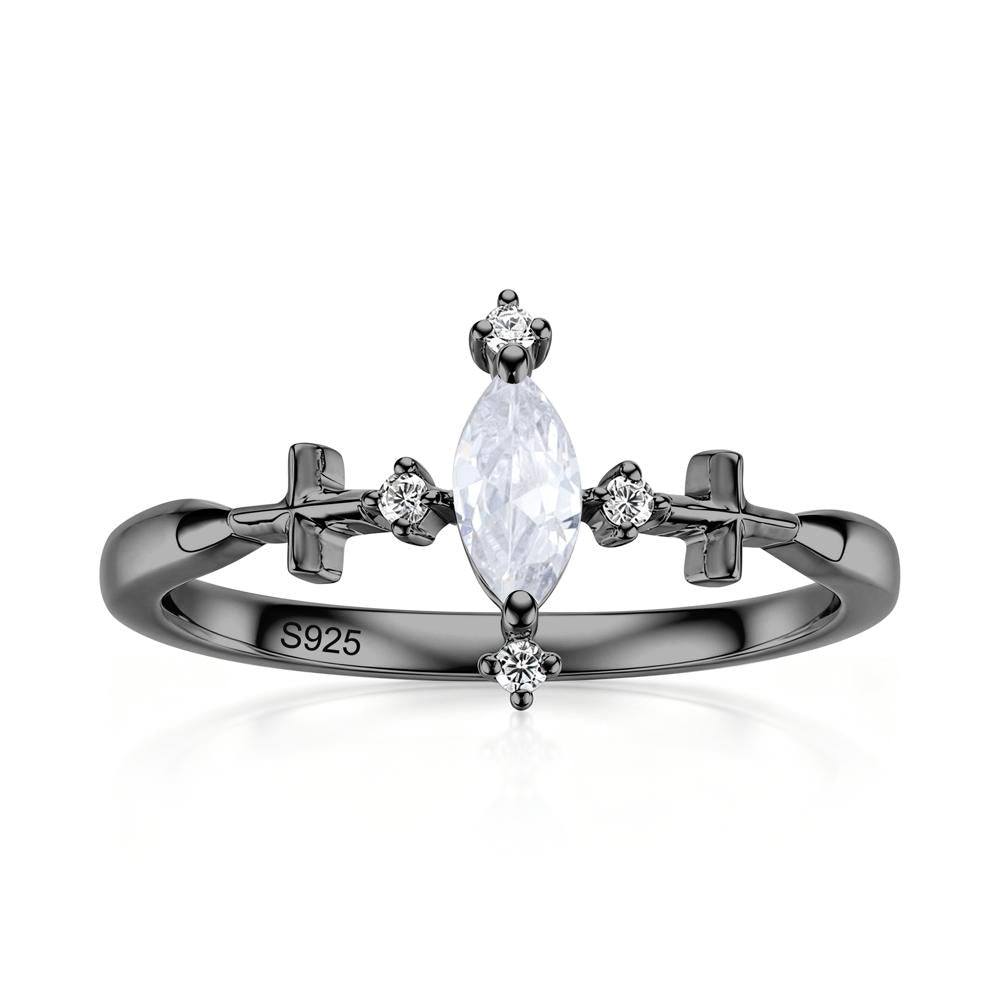 Petite Marquise Cut London Blue Topaz Cross Ring - LUO Jewelry #gemstone_Cubic Zirconia