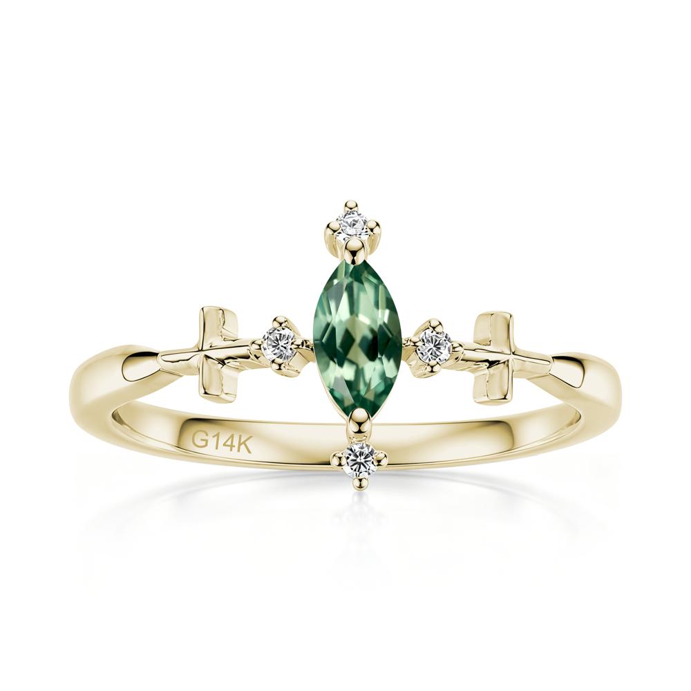 Petite Marquise Cut London Blue Topaz Cross Ring - LUO Jewelry #gemstone_Green Sapphire