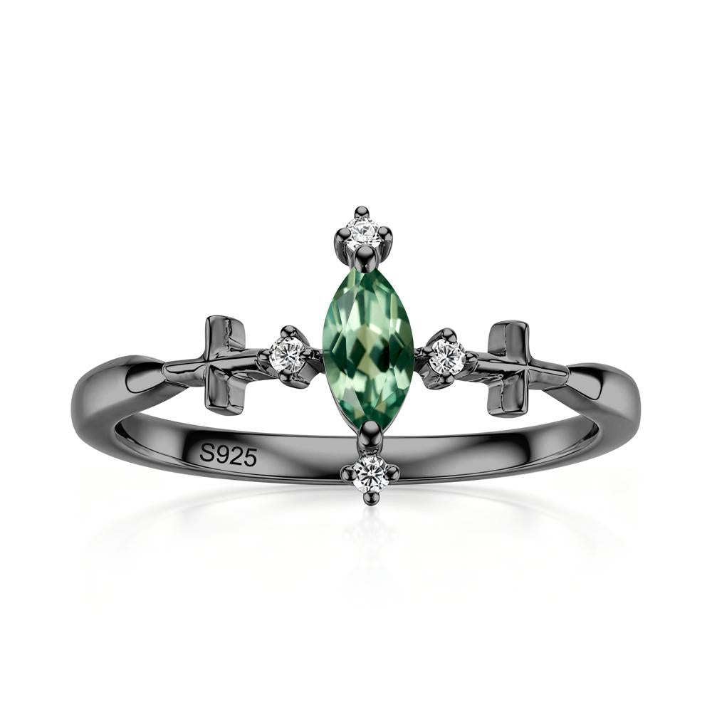 Petite Marquise Cut London Blue Topaz Cross Ring - LUO Jewelry #gemstone_Green Sapphire