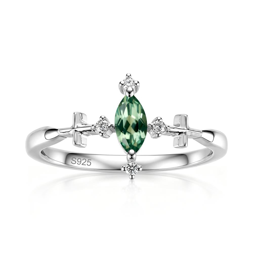 Petite Marquise Cut London Blue Topaz Cross Ring - LUO Jewelry #gemstone_Green Sapphire