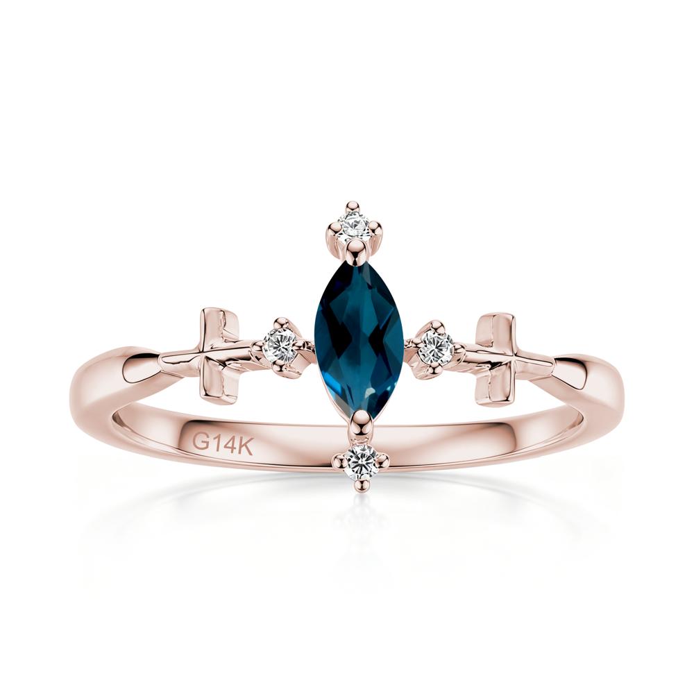 Petite Marquise Cut London Blue Topaz Cross Ring - LUO Jewelry #gemstone_London Blue Topaz
