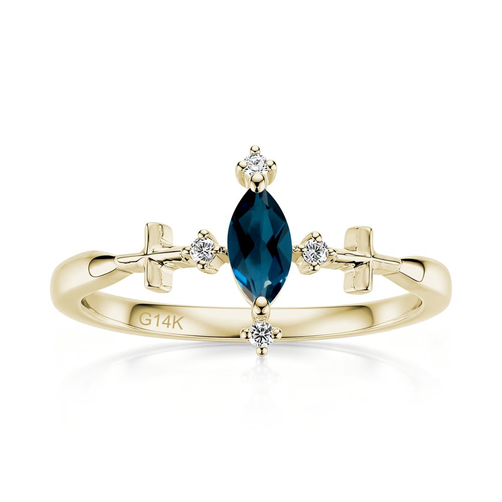 Petite Marquise Cut London Blue Topaz Cross Ring - LUO Jewelry #gemstone_London Blue Topaz