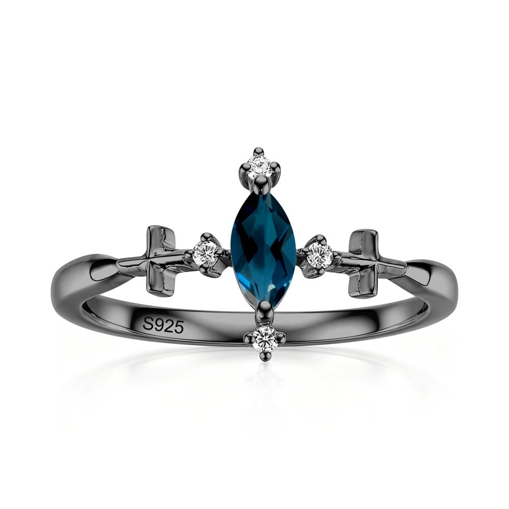 Petite Marquise Cut London Blue Topaz Cross Ring - LUO Jewelry #gemstone_London Blue Topaz
