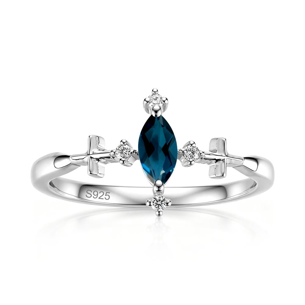 Petite Marquise Cut London Blue Topaz Cross Ring - LUO Jewelry #gemstone_London Blue Topaz