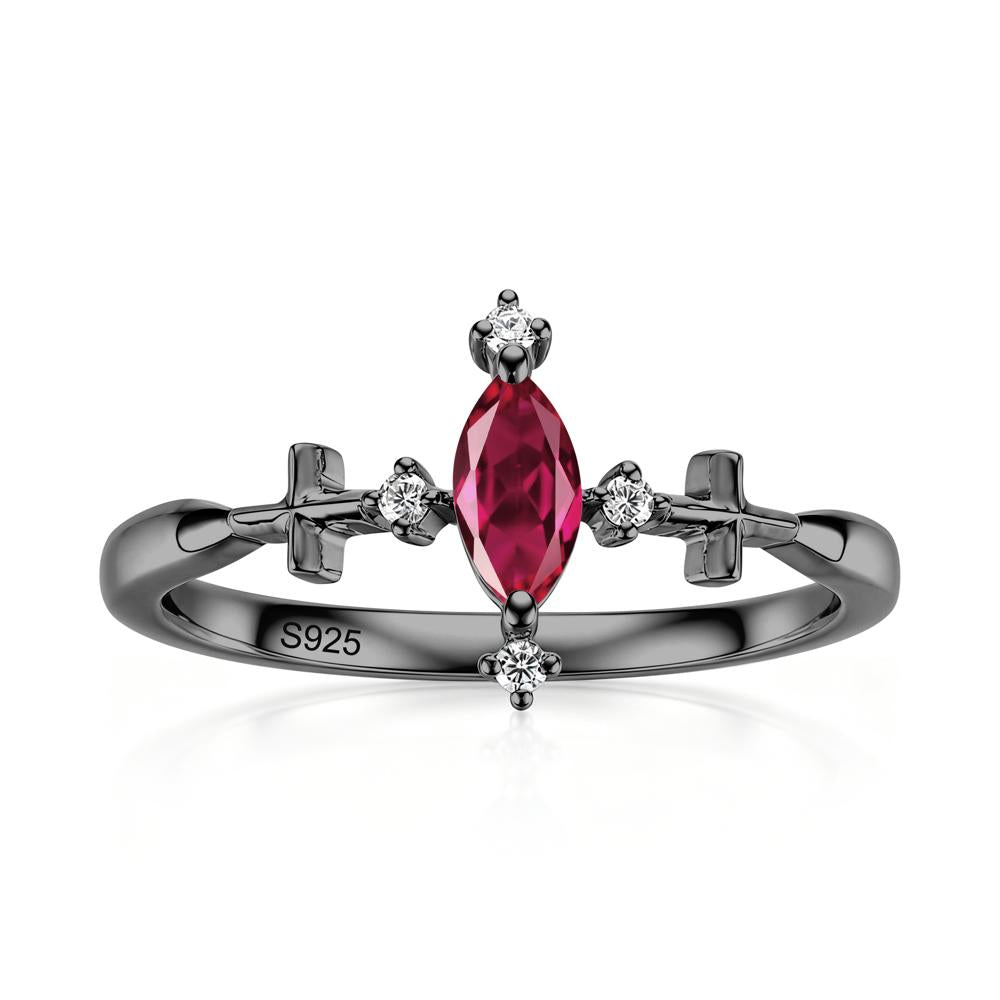 Petite Marquise Cut London Blue Topaz Cross Ring - LUO Jewelry #gemstone_Ruby