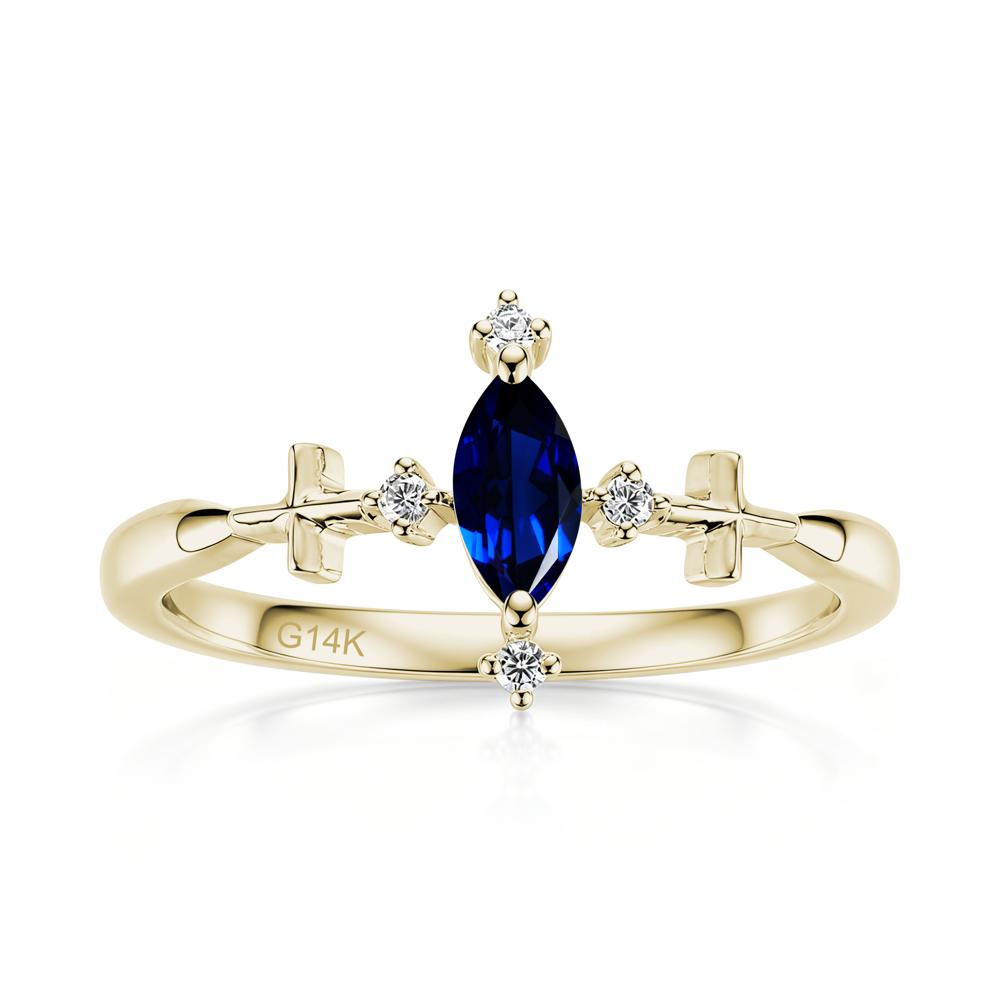 Petite Marquise Cut London Blue Topaz Cross Ring - LUO Jewelry #gemstone_Sapphire