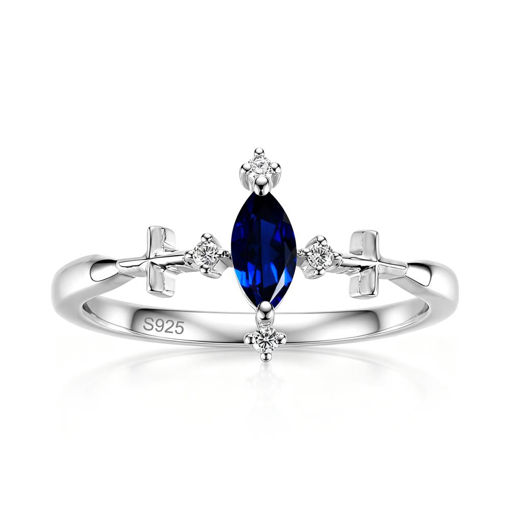 Petite Marquise Cut London Blue Topaz Cross Ring - LUO Jewelry #gemstone_Sapphire