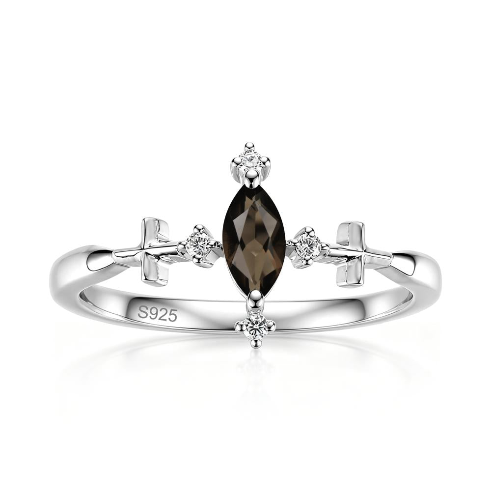 Petite Marquise Cut London Blue Topaz Cross Ring - LUO Jewelry #gemstone_Smoky Quartz