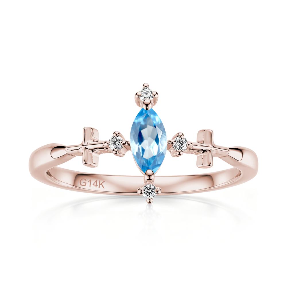 Petite Marquise Cut London Blue Topaz Cross Ring - LUO Jewelry #gemstone_Swiss Blue Topaz