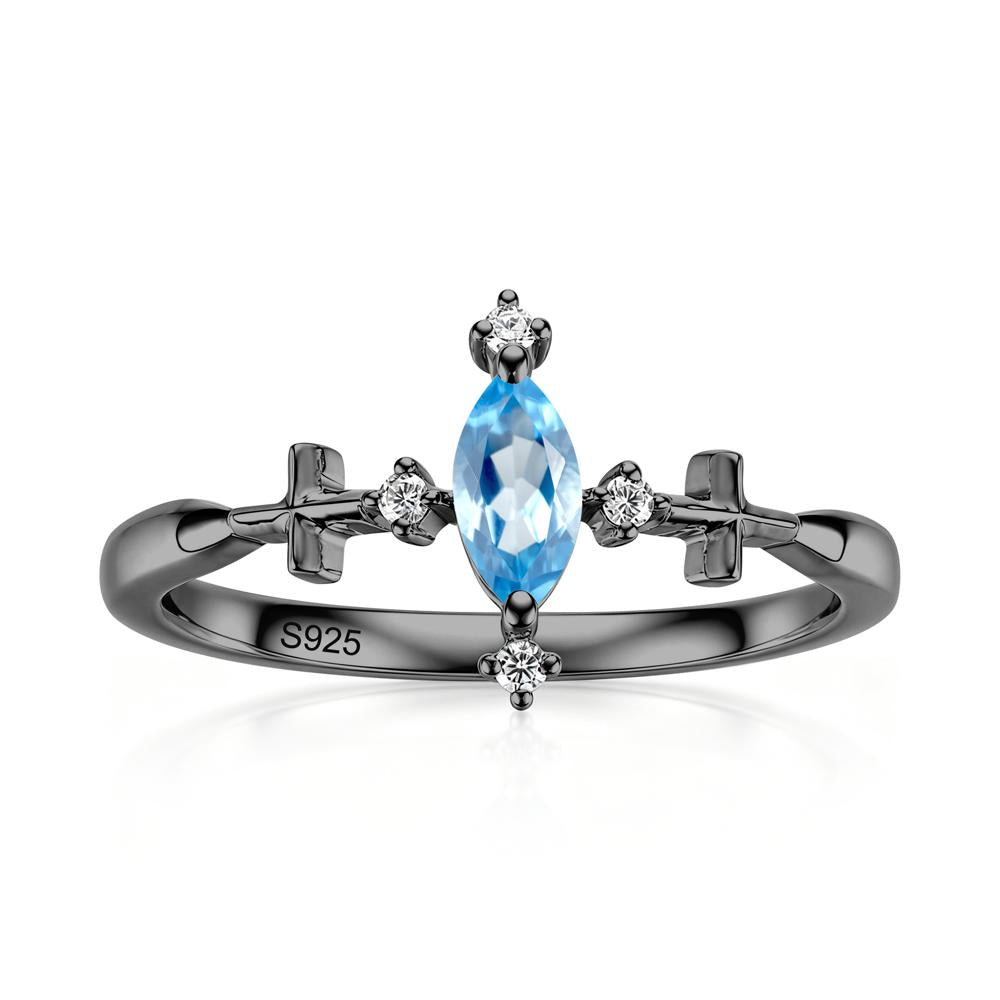 Petite Marquise Cut London Blue Topaz Cross Ring - LUO Jewelry #gemstone_Swiss Blue Topaz