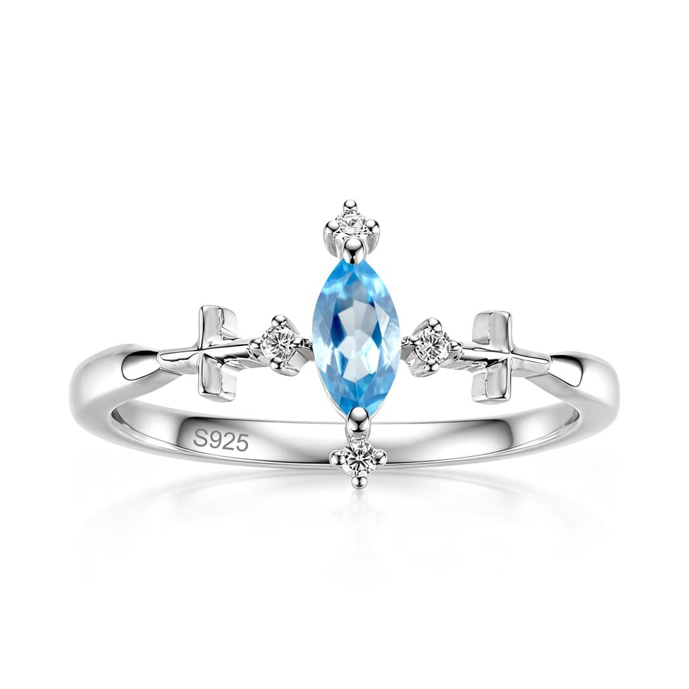 Petite Marquise Cut London Blue Topaz Cross Ring - LUO Jewelry #gemstone_Swiss Blue Topaz