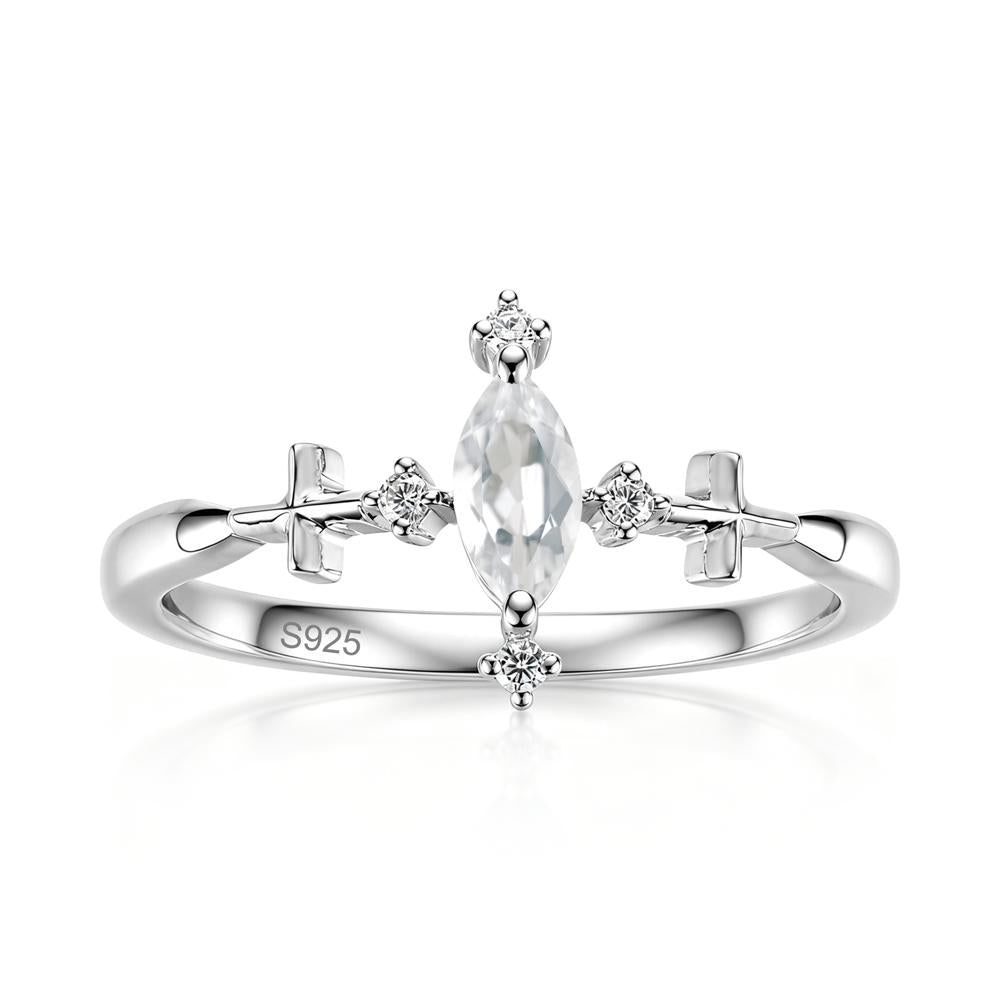 Petite Marquise Cut London Blue Topaz Cross Ring - LUO Jewelry #gemstone_White Topaz