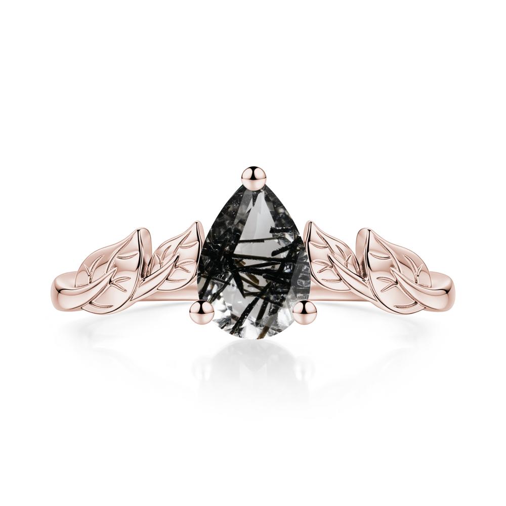 Pear Cut Amethyst Leaf Ring for Women - LUO Jewelry #gemstone_Black Rutilated Quartz
