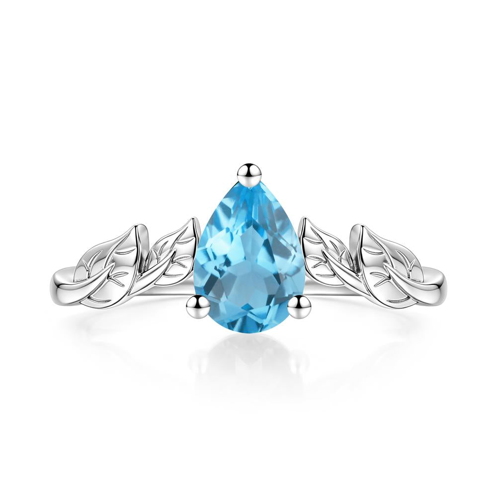 Pear Cut Amethyst Leaf Ring for Women - LUO Jewelry #gemstone_Swiss Blue Topaz