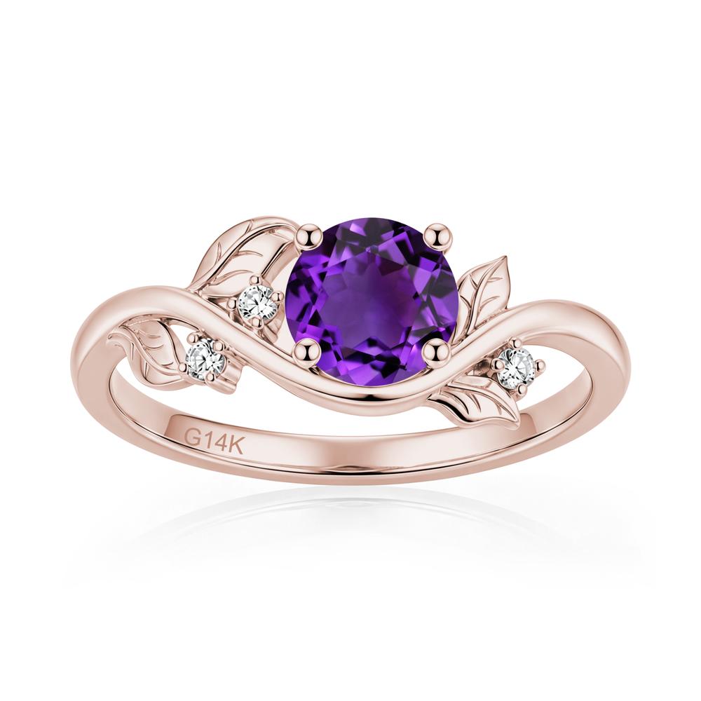 Round Shaped Garnet Curved Vine Leaf Ring - LUO Jewelry #gemstone_Amethyst