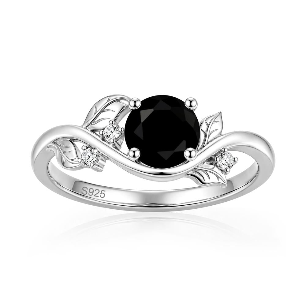 Round Shaped Garnet Curved Vine Leaf Ring - LUO Jewelry #gemstone_Black Spinel