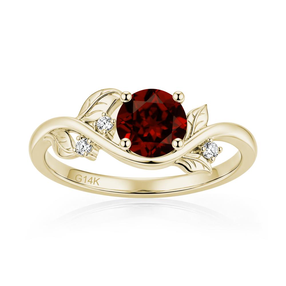 Round Shaped Garnet Curved Vine Leaf Ring - LUO Jewelry #gemstone_Garnet