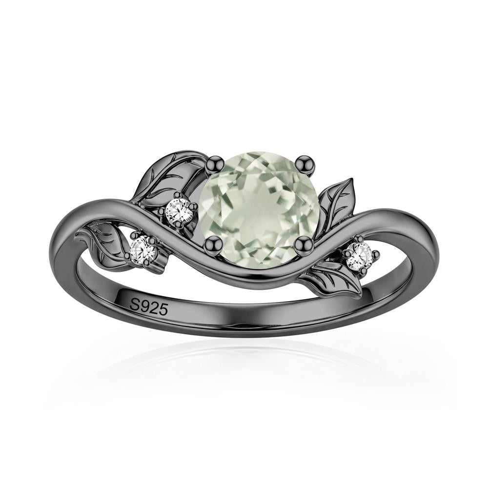 Round Shaped Garnet Curved Vine Leaf Ring - LUO Jewelry #gemstone_Green Amethyst