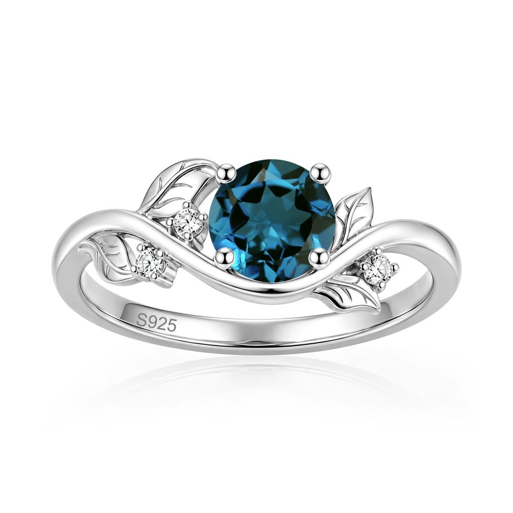 Round Shaped Garnet Curved Vine Leaf Ring - LUO Jewelry #gemstone_London Blue Topaz