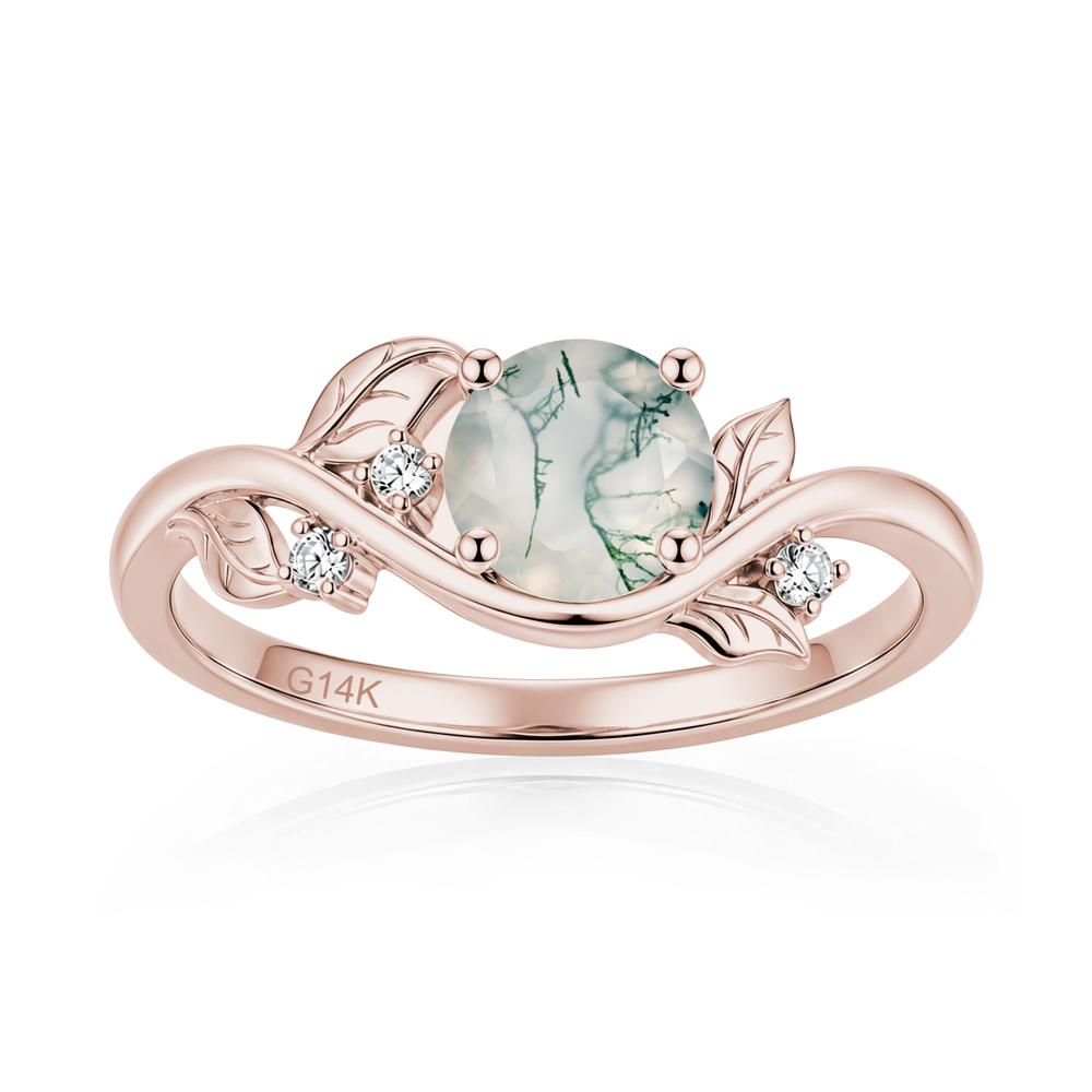 Round Shaped Garnet Curved Vine Leaf Ring - LUO Jewelry #gemstone_Moss Agate