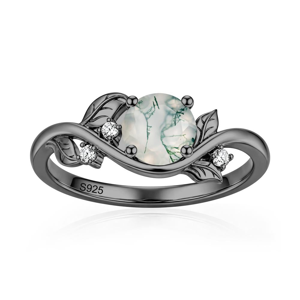 Round Shaped Garnet Curved Vine Leaf Ring - LUO Jewelry #gemstone_Moss Agate