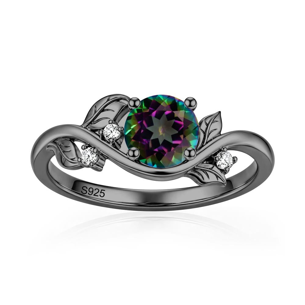 Round Shaped Garnet Curved Vine Leaf Ring - LUO Jewelry #gemstone_Mystic Topaz