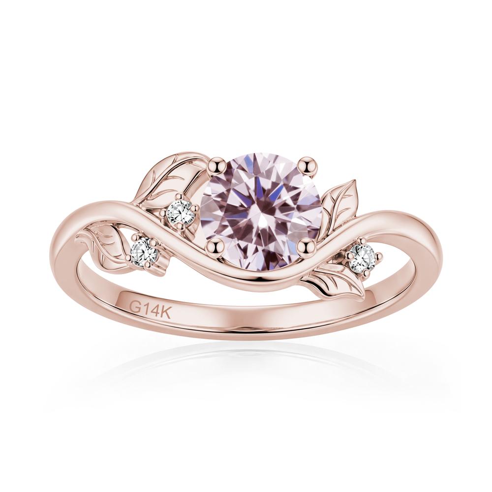 Round Shaped Garnet Curved Vine Leaf Ring - LUO Jewelry #gemstone_Pink Cubic Zirconia